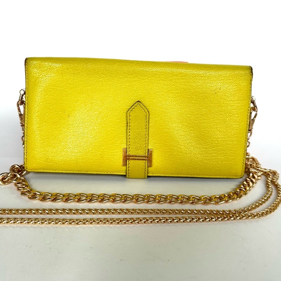 💯 HERMES H Yellow Leather Wallet on Chain w/ auth cert - Picture 1 of 14